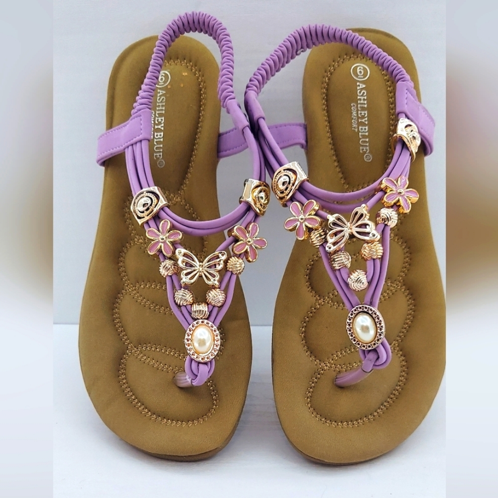 Purple Liclac Butterfly Beaded Sandals Girls Size 6 New Never Used